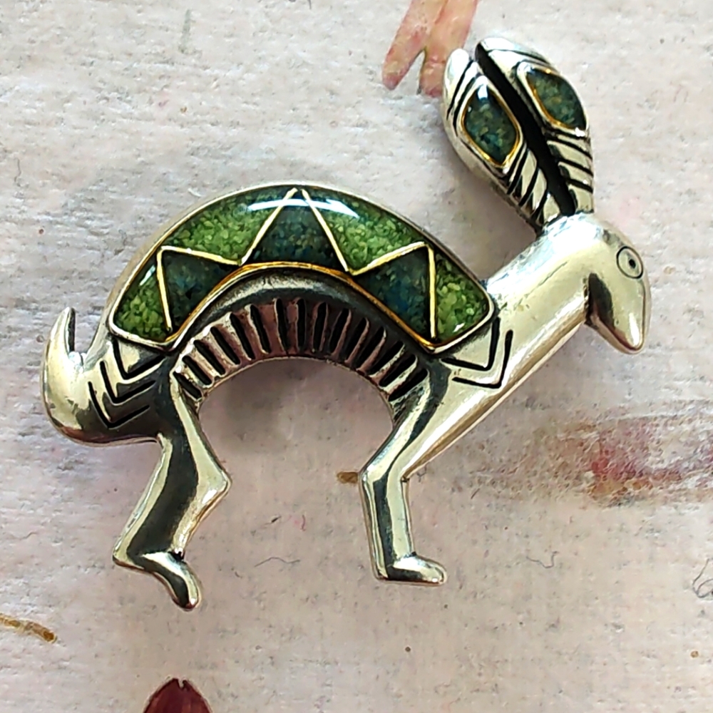 Vintage Relios Signed Carolyn Pollack Inlaid Mosaic Rabbit Pin Brooch